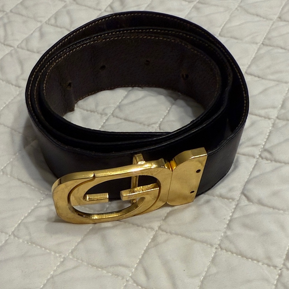 Gucci Black Leather Belt with Gold Buckle